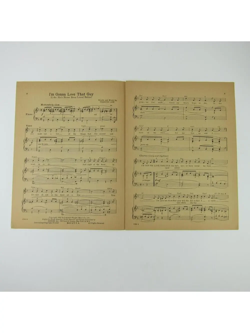 Sheet Music I'm Gonna Love That Guy Frances Ash Kay Armen Cover Vintage 1945